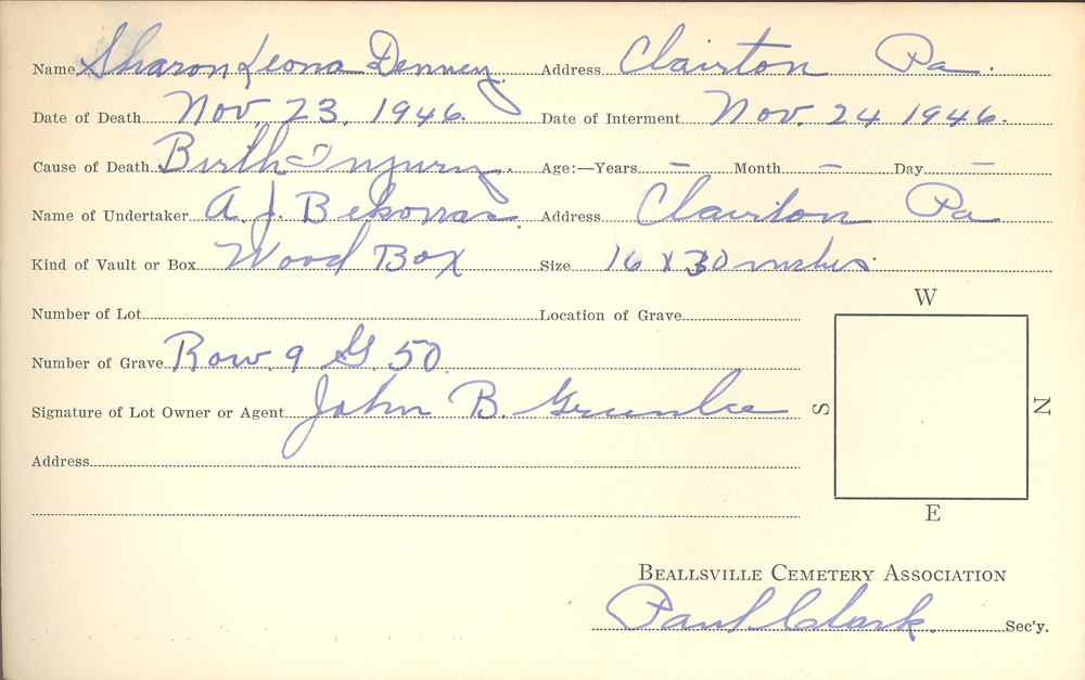burial card